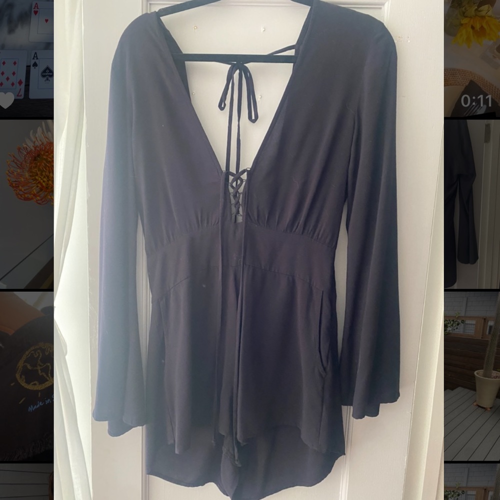 Black Romper with Belle Sleeves- Shop Planet Blue